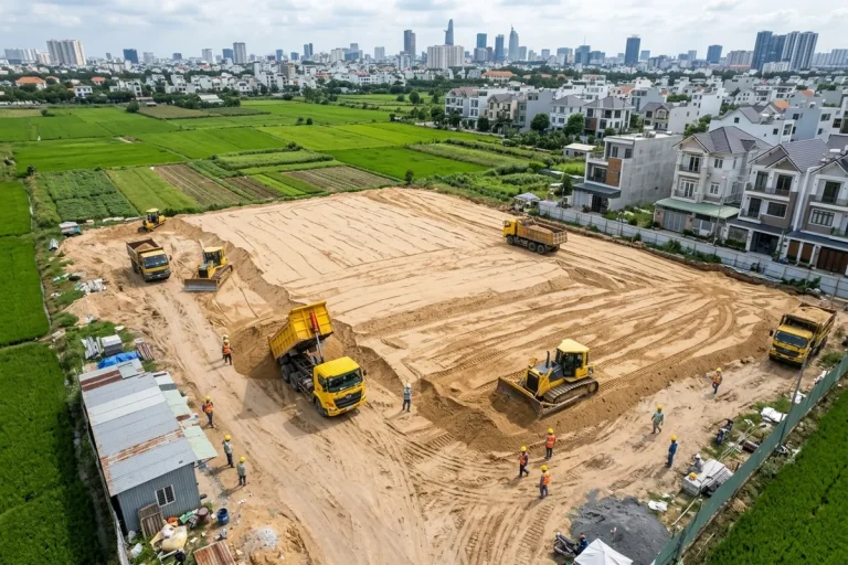 San lấp lô đất nền 2.500 m² bằng cát, lu lèn K90