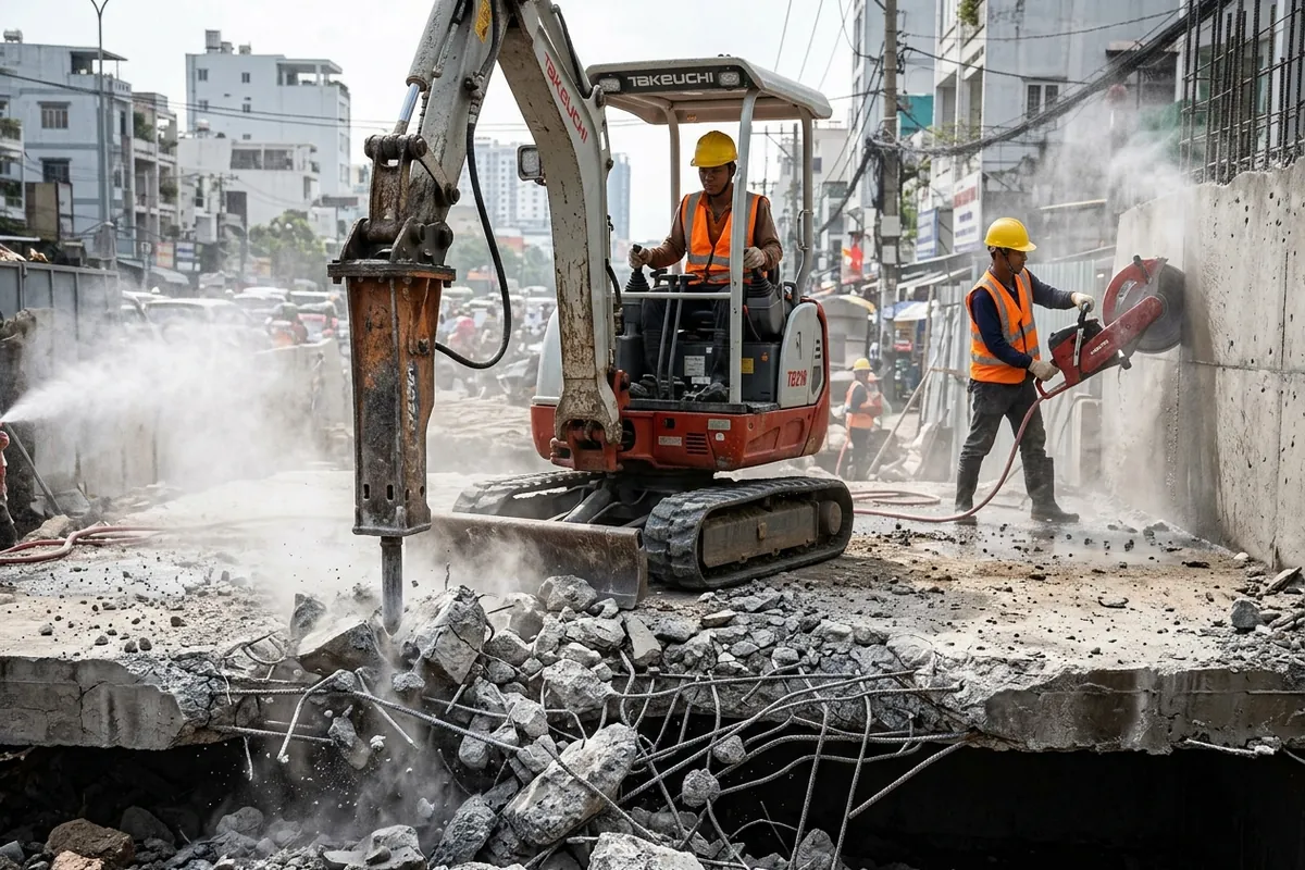 Phá dỡ, khoan cắt bê tông